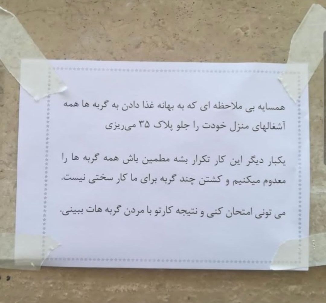 اعلامیه عجیب یک همسایه برای کسی که به گربهها غذا میداد