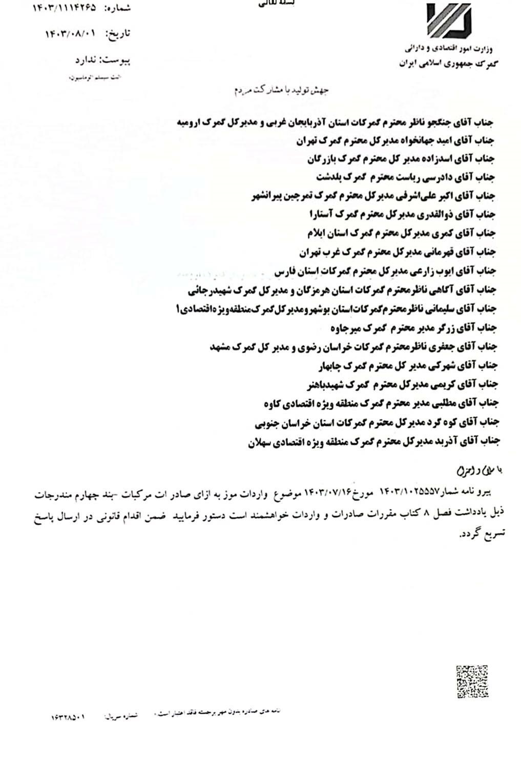 واردات , گمرک جمهوری اسلامی ایران , 